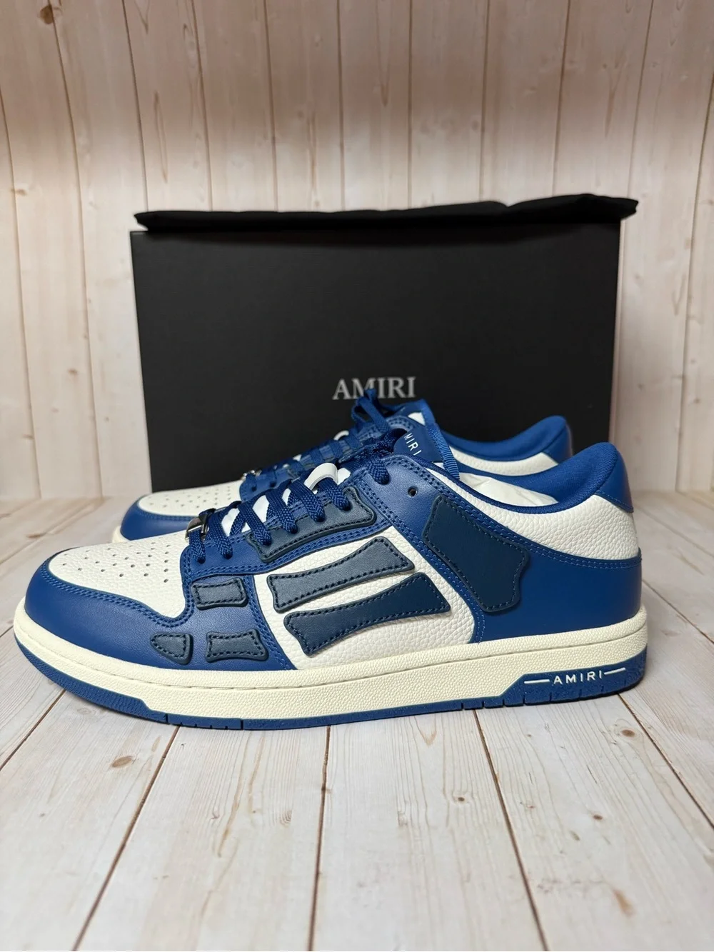 AMIRI Skel Low-Top Leather Sneakers Blue/White Sz 43 / 10